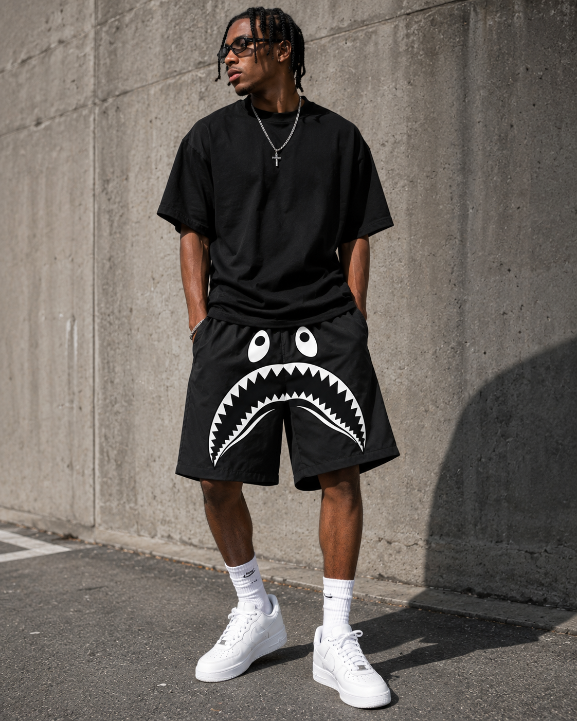 Baggy Streetwear Shorts | Black Graphic Shorts