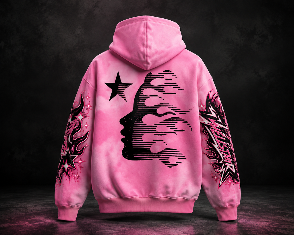 Pink Palm Puff Graphic Hoodie | Oversized Streetwear Hoodie.