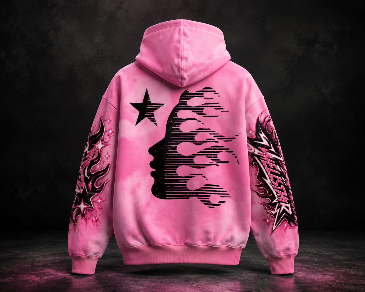 Pink Palm Puff Graphic Hoodie | Oversized Streetwear Hoodie.