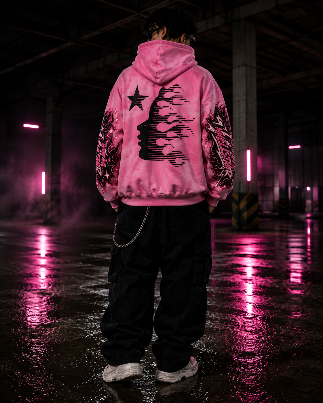 Pink Palm Puff Graphic Hoodie | Oversized Streetwear Hoodie.