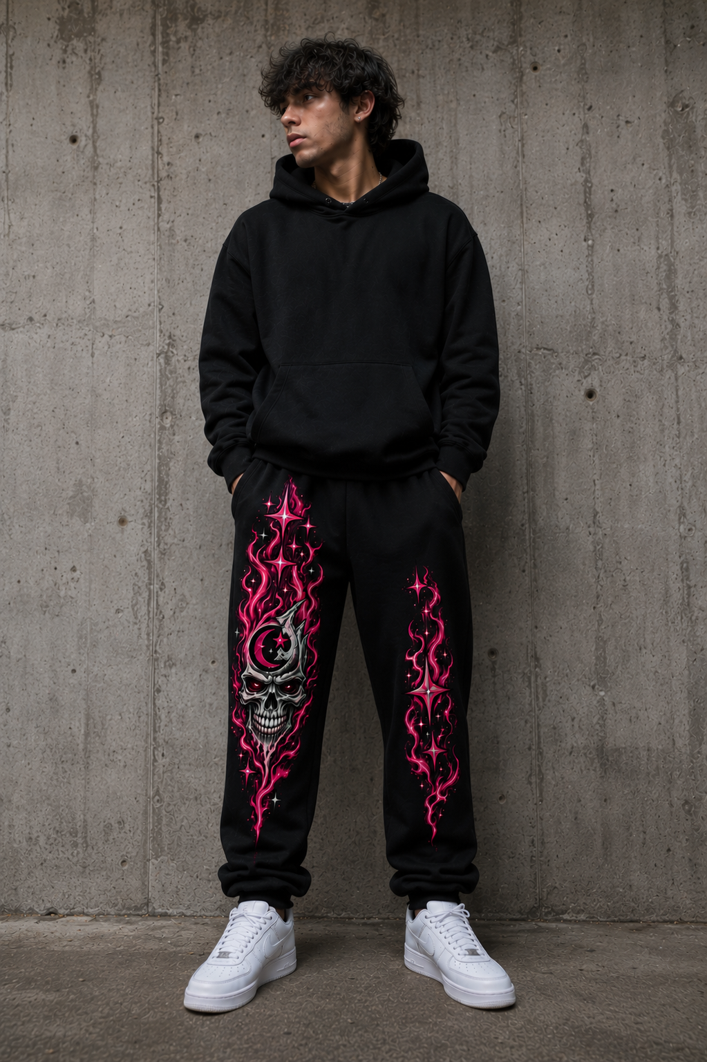 Hellstar Flame Skull Unisex Sweatpants – Black & Pink Streetwear