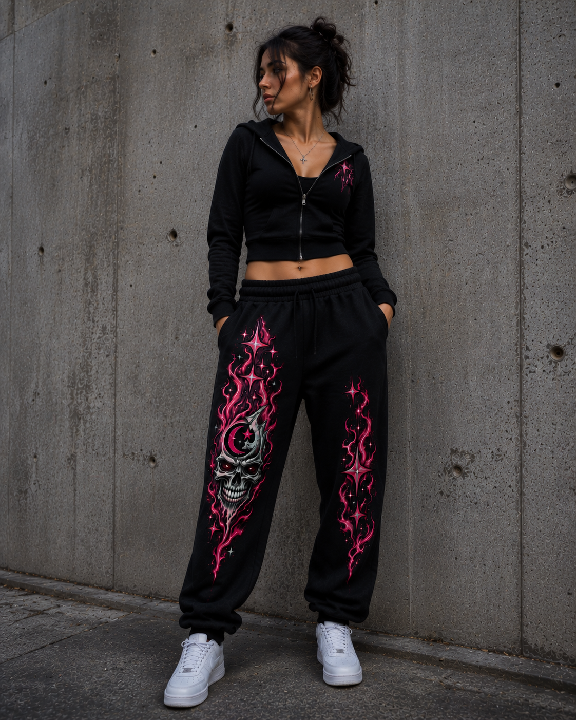 Hellstar Flame Skull Unisex Sweatpants – Black & Pink Streetwear